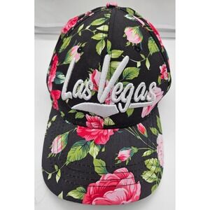 Las Vegas Floral Baseball Cap Hat‎ Black Pink Roses Souvenir Gift Adjustable